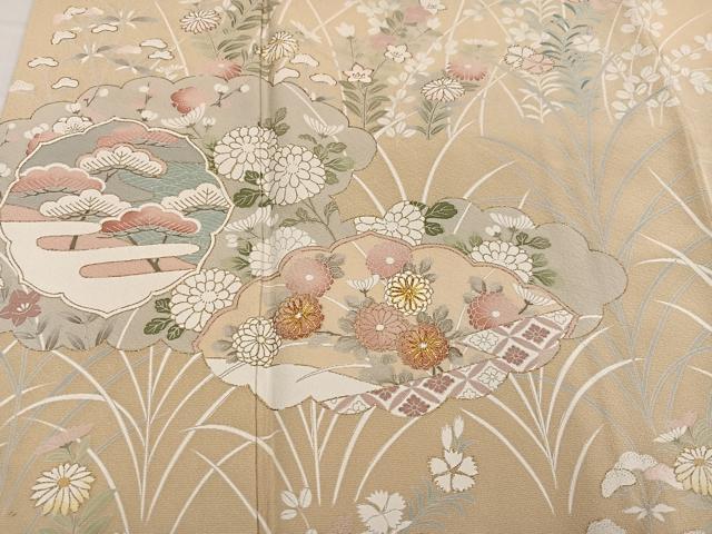 平和屋着物●訪問着　友禅　駒刺繍　草花文　さが美扱い　正絹　逸品　AABG7315ph