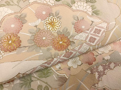 平和屋着物●訪問着　友禅　駒刺繍　草花文　さが美扱い　正絹　逸品　AABG7315ph