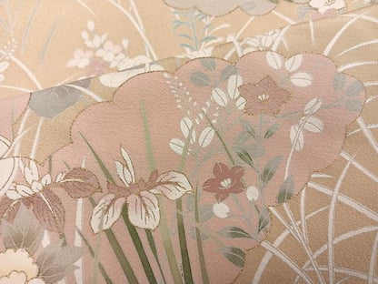 平和屋着物●訪問着　友禅　駒刺繍　草花文　さが美扱い　正絹　逸品　AABG7315ph