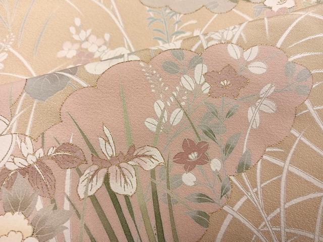 平和屋着物●訪問着　友禅　駒刺繍　草花文　さが美扱い　正絹　逸品　AABG7315ph