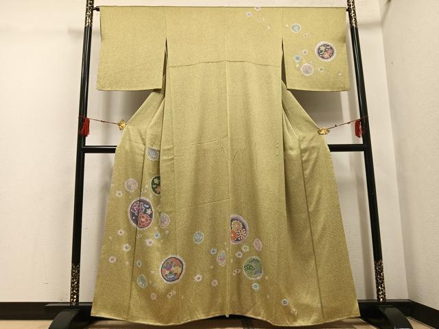 平和屋着物●訪問着　草花舞蝶文　金彩　正絹　逸品　AABG7318ph