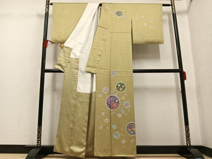 平和屋着物●訪問着　草花舞蝶文　金彩　正絹　逸品　AABG7318ph