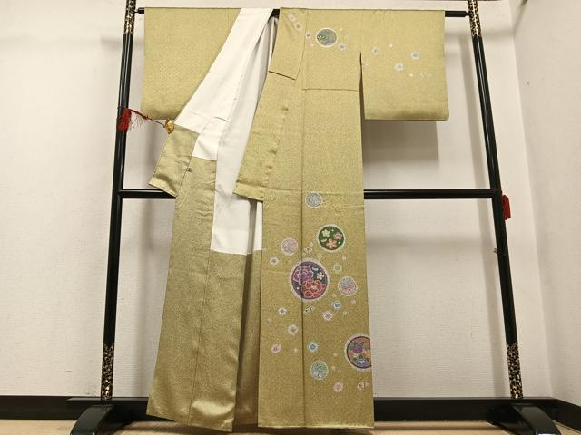 平和屋着物●訪問着　草花舞蝶文　金彩　正絹　逸品　AABG7318ph