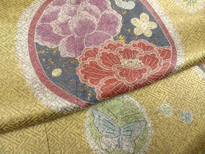平和屋着物●訪問着　草花舞蝶文　金彩　正絹　逸品　AABG7318ph