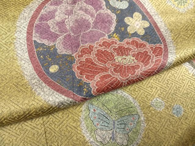 平和屋着物●訪問着　草花舞蝶文　金彩　正絹　逸品　AABG7318ph
