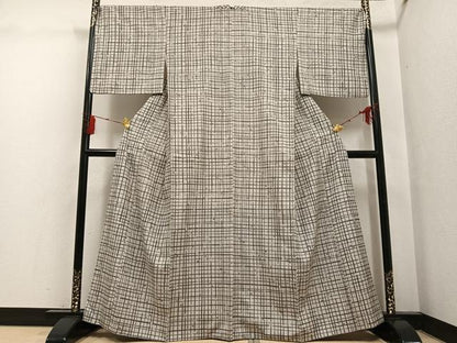 平和屋着物●上質な小紋　紬地　格子　正絹　逸品　AABG7319ph
