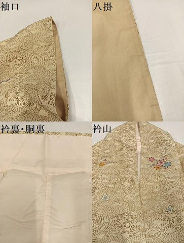 平和屋着物●上質な小紋　紬地　型染め　舞花文　正絹　逸品　AABG7325ph