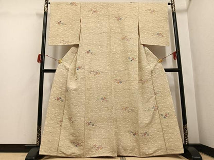 平和屋着物●上質な小紋　紬地　型染め　舞花文　正絹　逸品　AABG7325ph