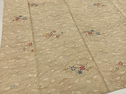 平和屋着物●上質な小紋　紬地　型染め　舞花文　正絹　逸品　AABG7325ph