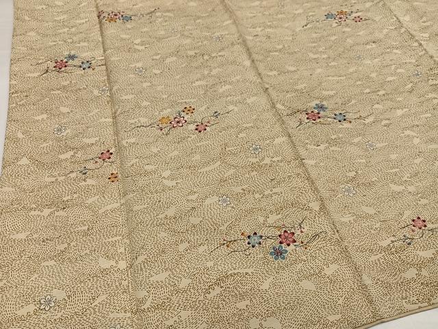 平和屋着物●上質な小紋　紬地　型染め　舞花文　正絹　逸品　AABG7325ph