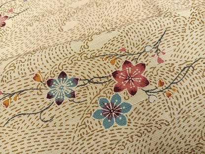 平和屋着物●上質な小紋　紬地　型染め　舞花文　正絹　逸品　AABG7325ph