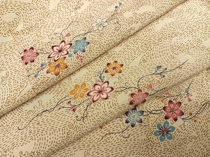 平和屋着物●上質な小紋　紬地　型染め　舞花文　正絹　逸品　AABG7325ph