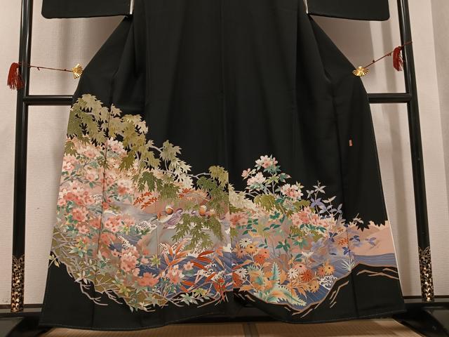 平和屋着物●本加賀友禅作家　村下信吉　黒留袖　鴛鴦草花文　正絹　逸品　AABG7330ph