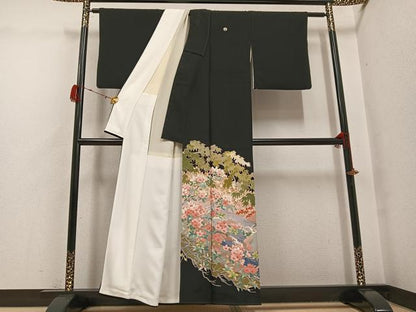 平和屋着物●本加賀友禅作家　村下信吉　黒留袖　鴛鴦草花文　正絹　逸品　AABG7330ph