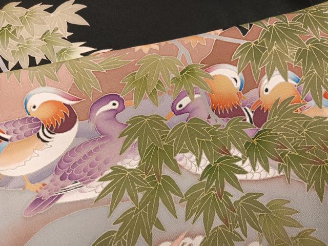 平和屋着物●本加賀友禅作家　村下信吉　黒留袖　鴛鴦草花文　正絹　逸品　AABG7330ph