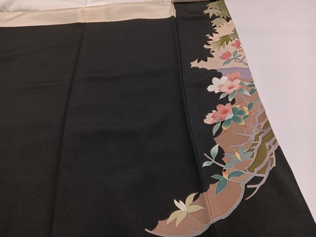 平和屋着物●本加賀友禅作家　村下信吉　黒留袖　鴛鴦草花文　正絹　逸品　AABG7330ph