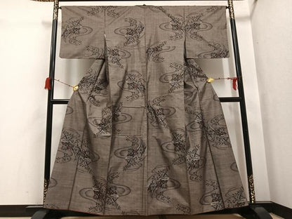平和屋着物●本場大島紬　カタス9マルキ　草花文　正絹　逸品　AABG7333ph