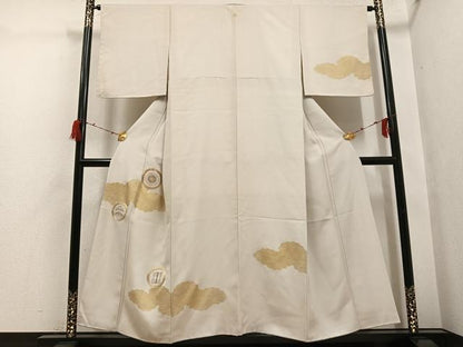 平和屋着物●訪問着　駒刺繍　雲重ね花丸文　金彩　正絹　逸品　未使用　AABG7334ph