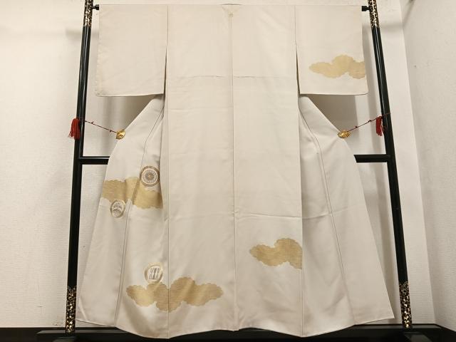 平和屋着物●訪問着　駒刺繍　雲重ね花丸文　金彩　正絹　逸品　未使用　AABG7334ph