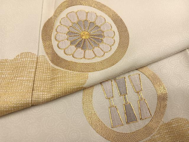 平和屋着物●訪問着　駒刺繍　雲重ね花丸文　金彩　正絹　逸品　未使用　AABG7334ph