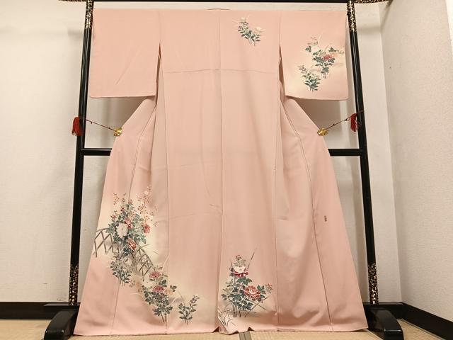 平和屋着物●訪問着　友禅　作家物　枝花文　正絹　逸品　AABG7335ph
