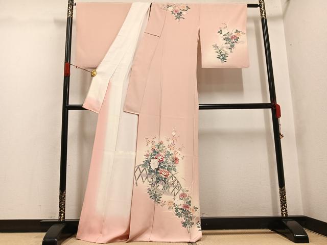 平和屋着物●訪問着　友禅　作家物　枝花文　正絹　逸品　AABG7335ph