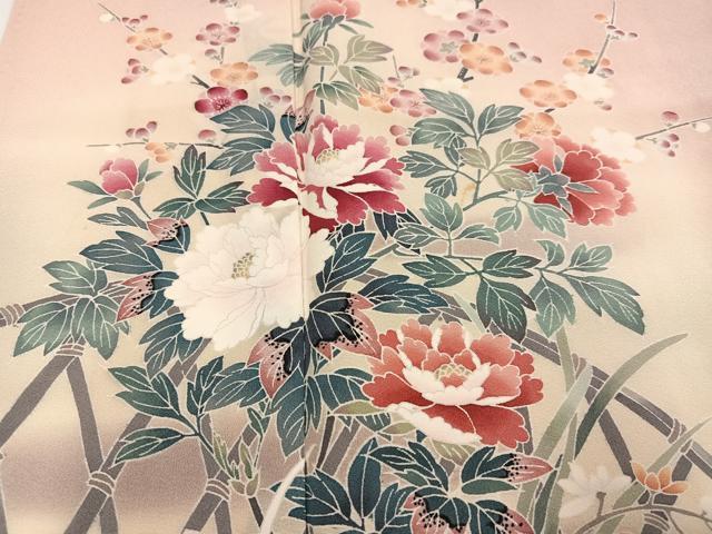 平和屋着物●訪問着　友禅　作家物　枝花文　正絹　逸品　AABG7335ph