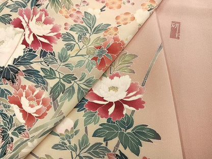 平和屋着物●訪問着　友禅　作家物　枝花文　正絹　逸品　AABG7335ph