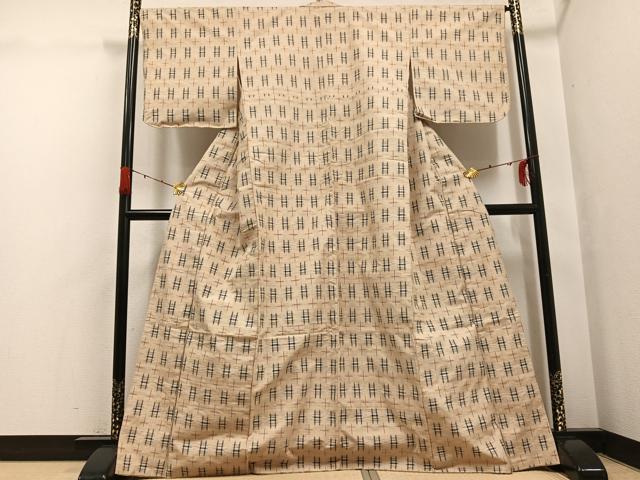 平和屋着物●上質な紬　井桁　正絹　逸品　未使用　AABG7336ph