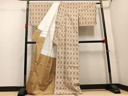 平和屋着物●上質な紬　井桁　正絹　逸品　未使用　AABG7336ph