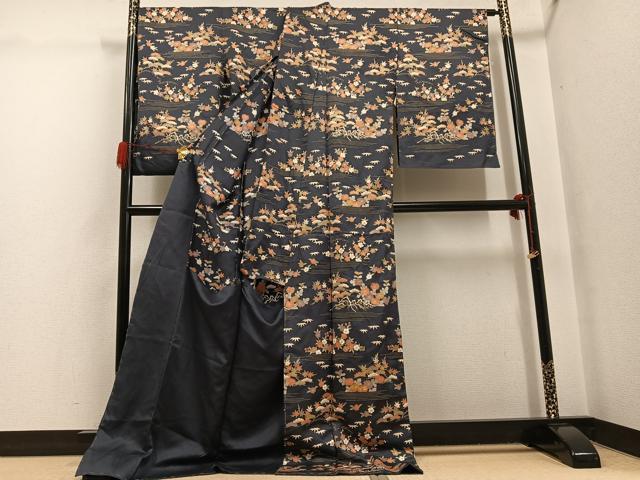 平和屋着物●訪問着　駒刺繍　松竹梅文　金彩　上代35万　仮絵羽　正絹　逸品　未使用　AABG7338ph