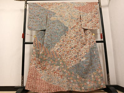 平和屋着物●訪問着　紅型　作家物　西岡都巳二　型染め　鬼しぼ縮緬　正絹　逸品　AABG7349ph