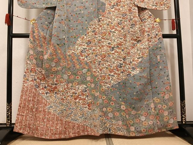 平和屋着物●訪問着　紅型　作家物　西岡都巳二　型染め　鬼しぼ縮緬　正絹　逸品　AABG7349ph