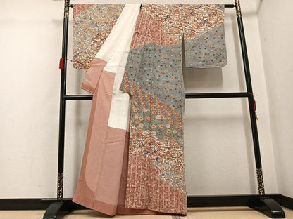 平和屋着物●訪問着　紅型　作家物　西岡都巳二　型染め　鬼しぼ縮緬　正絹　逸品　AABG7349ph