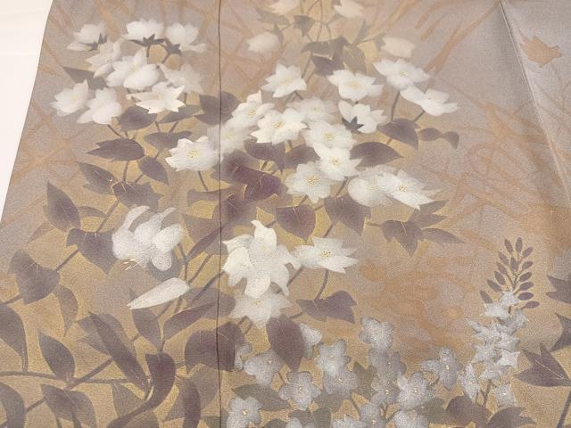 平和屋着物●訪問着　草花文　暈し染め　金彩　正絹　逸品　AABG7351ph