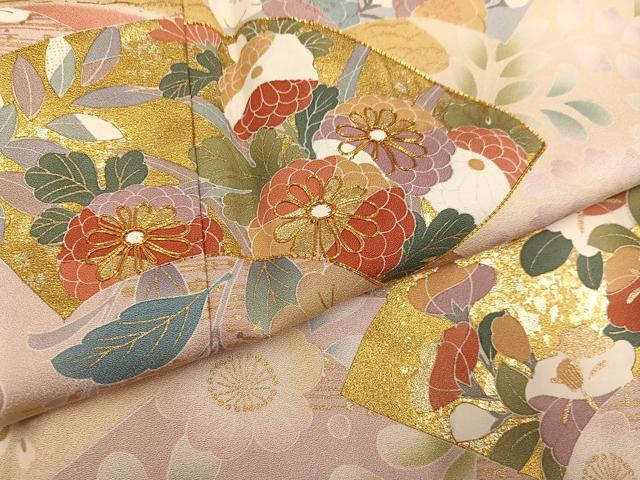 平和屋着物●訪問着　友禅　駒刺繍　地紙花文　金彩　正絹　逸品　AABG7352ph