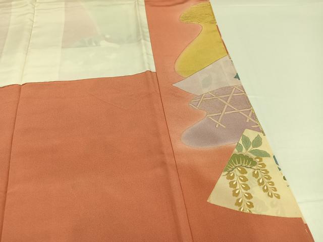 平和屋着物●訪問着　友禅　駒刺繍　地紙花文　金彩　正絹　逸品　AABG7352ph