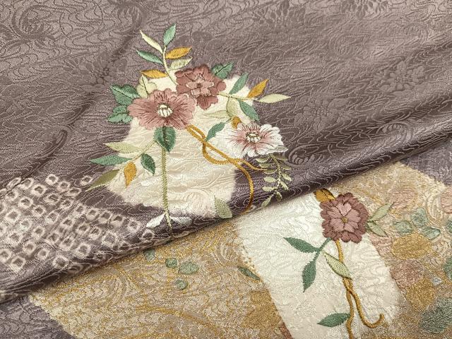 平和屋着物●訪問着　絞り　刺繍　草花文　金彩　鈴乃屋扱い　正絹　逸品　未使用　AABG7357ph