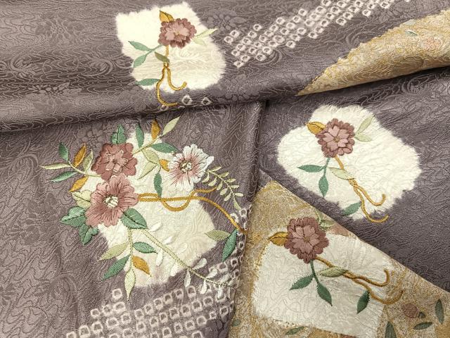 平和屋着物●訪問着　絞り　刺繍　草花文　金彩　鈴乃屋扱い　正絹　逸品　未使用　AABG7357ph