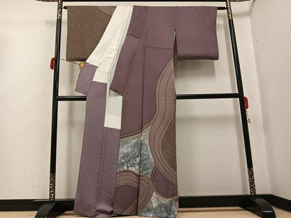 平和屋着物●染織界の匠　村松祥三　訪問着　樹林文　正絹　逸品　AABG7359ph