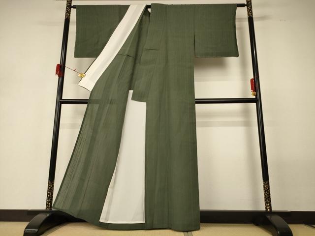 平和屋着物＊夏物 色無地 紗紬 麹塵色 正絹 逸品 未使用 AABG7362jd