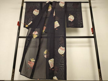 平和屋着物＊夏物 小紋 紗 刺繍 風景舞鳥文 正絹 逸品 未使用 AABG7365jd