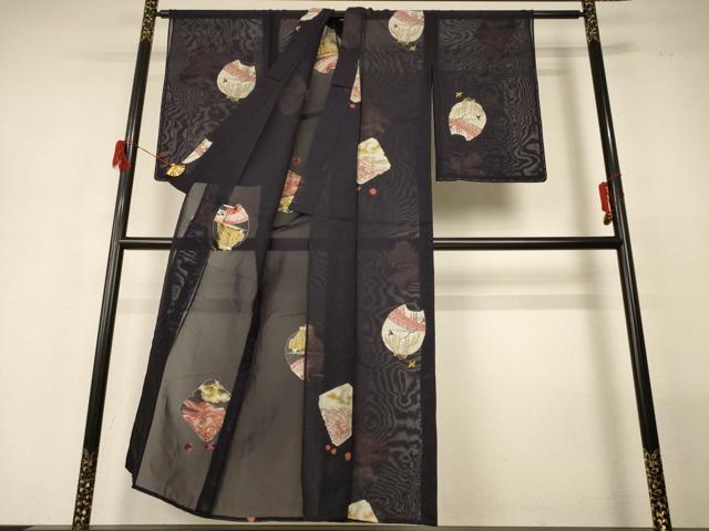 平和屋着物＊夏物 小紋 紗 刺繍 風景舞鳥文 正絹 逸品 未使用 AABG7365jd