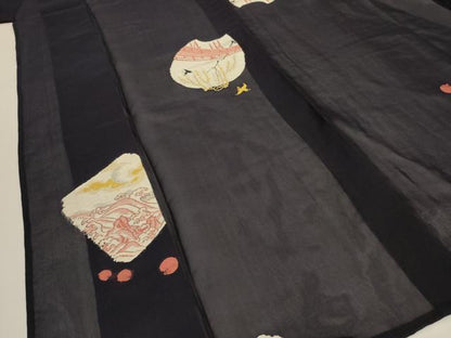 平和屋着物＊夏物 小紋 紗 刺繍 風景舞鳥文 正絹 逸品 未使用 AABG7365jd