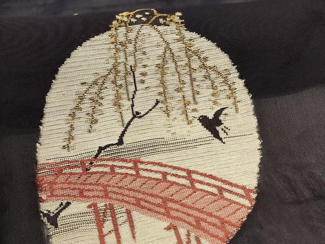 平和屋着物＊夏物 小紋 紗 刺繍 風景舞鳥文 正絹 逸品 未使用 AABG7365jd