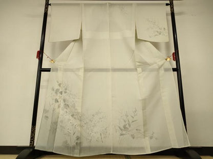 平和屋着物＊夏物 訪問着 紗 手描き 草花文 正絹 逸品 AABG7366jd