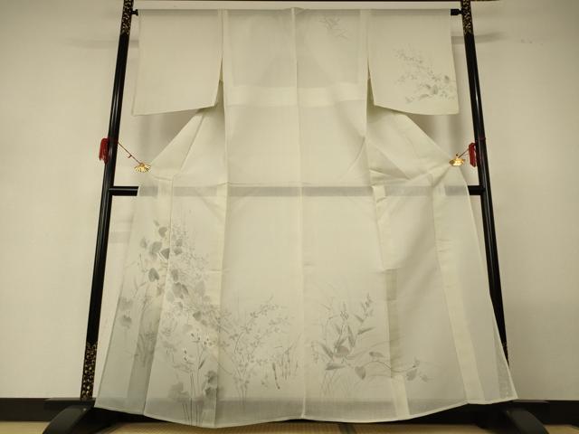 平和屋着物＊夏物 訪問着 紗 手描き 草花文 正絹 逸品 AABG7366jd