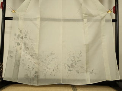平和屋着物＊夏物 訪問着 紗 手描き 草花文 正絹 逸品 AABG7366jd