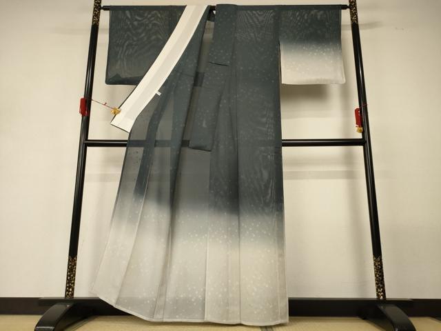 平和屋着物＊夏物 訪問着 紗 霞文 暈し染め 反端付き 正絹 逸品 AABG7367jd