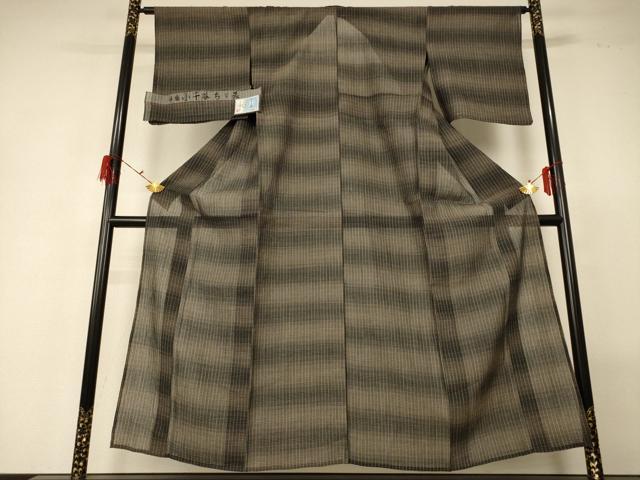 平和屋着物＊夏物　小千谷ちぢみ　格子　証紙付き　麻　逸品　未使用　AABG7368jd